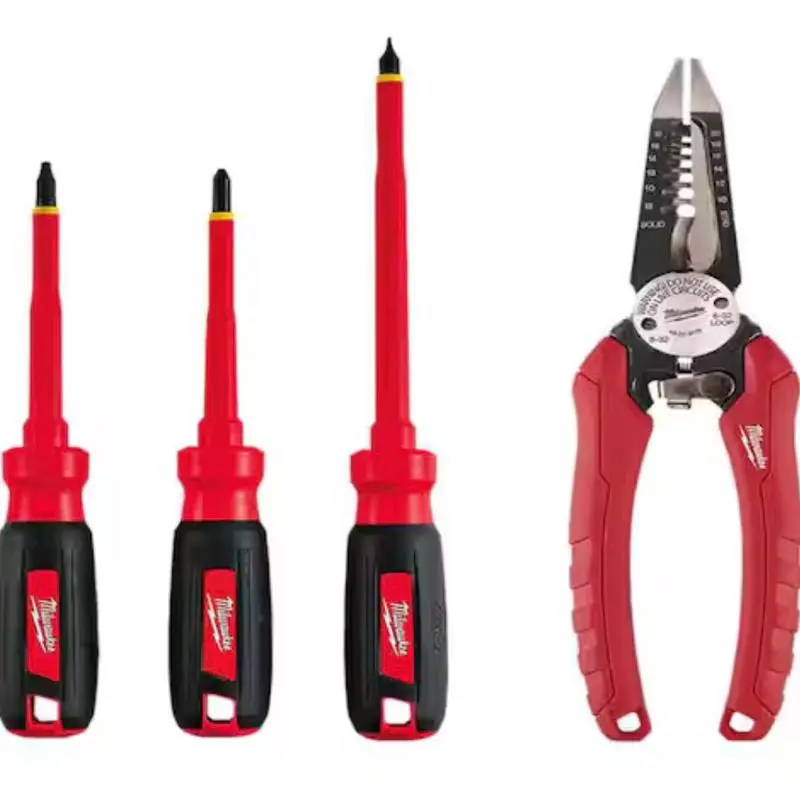 Milwaukee 4-Tool Compact Carry Pliers Tool Kit - 4-Piece Insulated Electrician's Gear Set, Includes Screwdrivers, Wire Strippers, Easy to Carry and Store, Safe Reliable for Daily Hardware Tasks