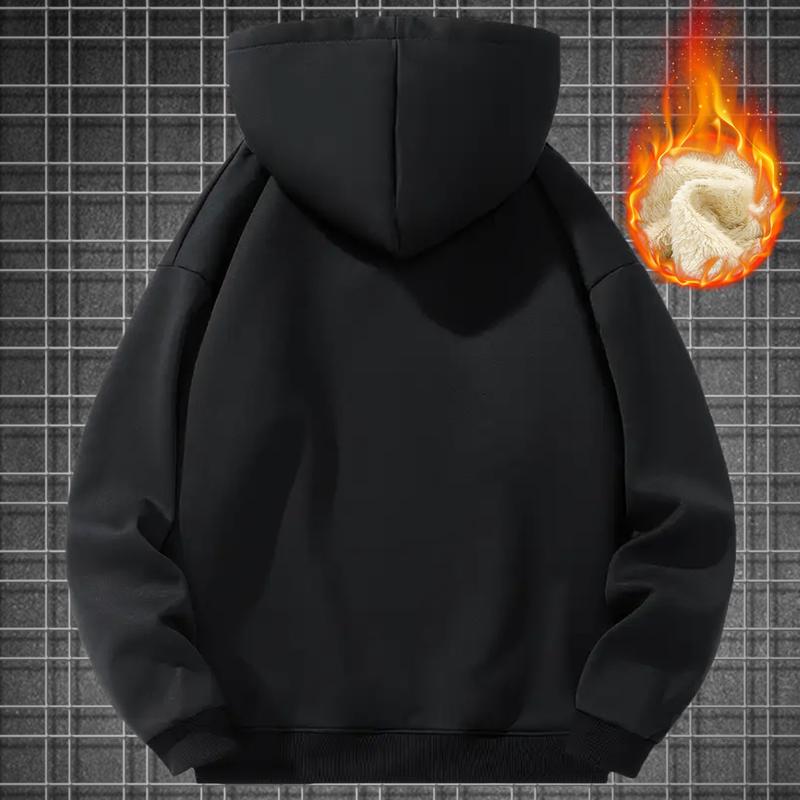 Men's Solid Color Hooded Sweatshirt with Fleece-Lined Hood - Warm Winter Pullover, Front Pocket, Machine Washable, Casual Regular Fit for Autumn & Winter, Sweater Hoodie, Durable Fabric