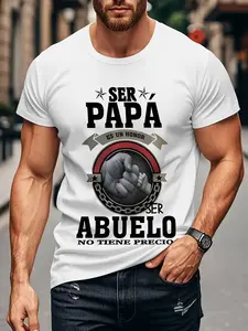 Men's Spanish Grandpa & Dad Pride T-Shirt - 100% Cotton "Ser Papa Es Un Honor/Ser Abuelo No Tiene Precio" (It's an Honor to Be a Father/Grandfather) Bold Text & Fist/Chain/Star Graphic, Casual Crew Neck Short Sleeve Tee for Spanish-Language