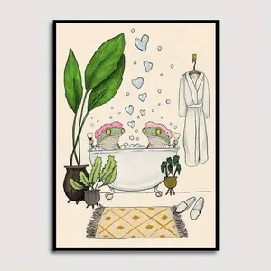 Funny Frogs in Bathtub Canvas Wall Art Poster, 1pc Unframed Whimsical Animal Print, Playful Home & Dorm Decor, Ideal Gift for Wedding, Birthday, Graduation & Special Occasions