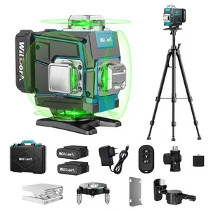 Wildora 4D 16-Line Green Laser Level, 4x360° Self-Leveling with Tripod, 2x 4800mAh Batteries, Remote Control & Hard Case