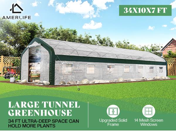 AMERLIFE Tunnel Greenhouse for Outdoors, Heavy Duty Greenhouse kit with Galvanized Steel Frame, Upgraded Swing Door & Premium PE Cover