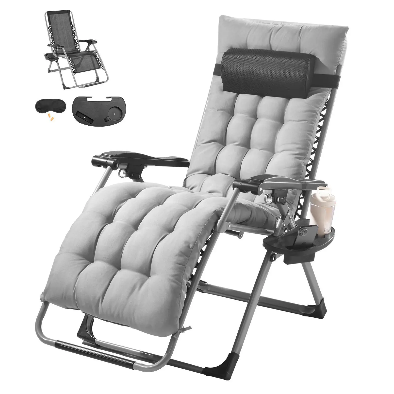 【SummerFinds】VEVOR Zero Gravity Chair,  , 26 inch Zero Gravity Recliner Lounge Chair for Indoor and Outdoor, Adjustable Anti Gravity Chair with Cushion, Headrest, Footrest, and Cupholder, 500 lbs, Gray