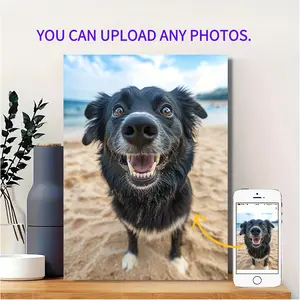 [Personalized Pet Portrait] DIY 1pc Personalized canvas Pet Portrait from Your Photos with Photo frame- Dog Memorial Gifts for Loss of Dog, Gift for Her Birthday, Pet Photo Memorial Gift for Dogs Cats, Custom Cat & Dog Portrait, Classic cat/dog