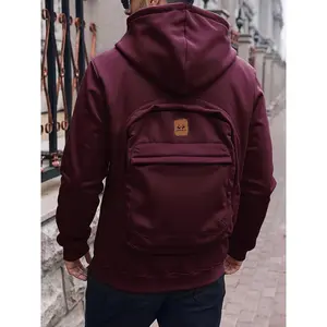 3D Backpack Hoodie for Men, Built-in Book - Convertible Sweater Jacket Design, Zipper Pocket and Hooded Street Style, Suitable for Travel and Daily Use - Hands-Free Backpack and Jacket (No Belt/Tie), Hoodie with Backpack, Men's Sw
