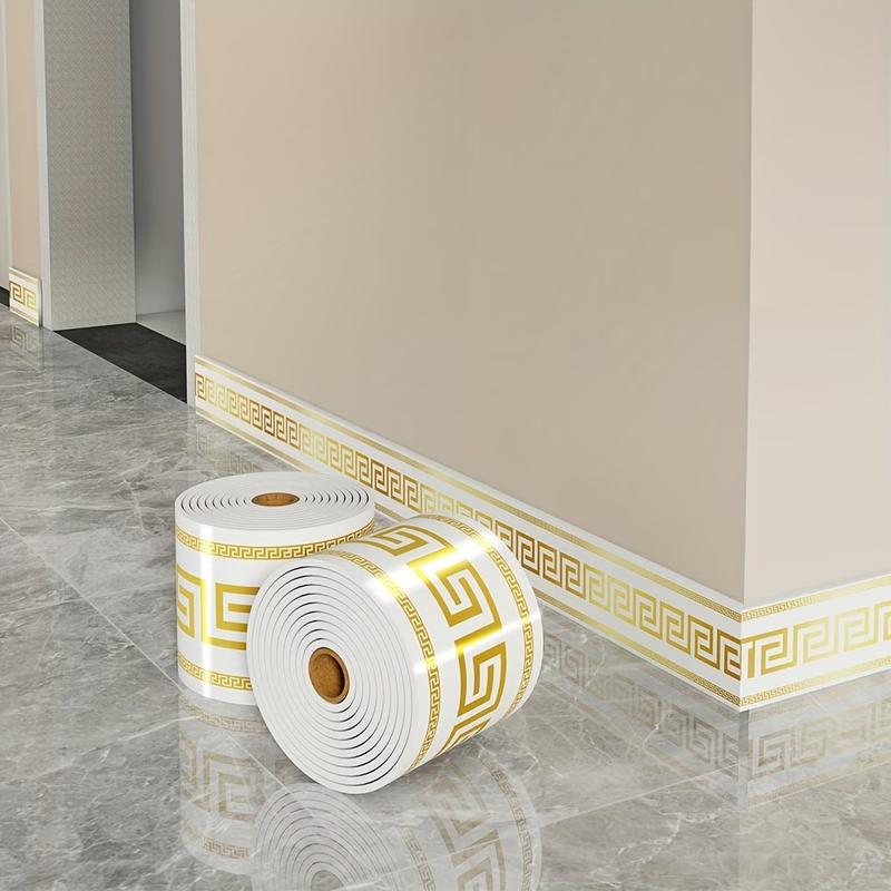 1 roll Self-Adhesive Baseboard, Wall Corner Guard, Peel & Stick Molding, 3.94inch x 196.85inch Vinyl Trim, DIY Floor & Wall Protection, Removable Skirting Board, Countertop Edge Guard, Ceiling Corner, Easy No Tools Installation