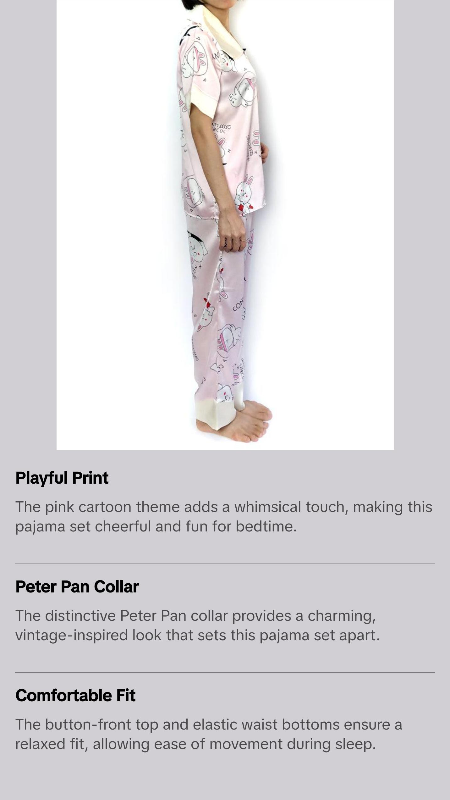 Pink Cartoon Peter Pan Collar Pajama Set