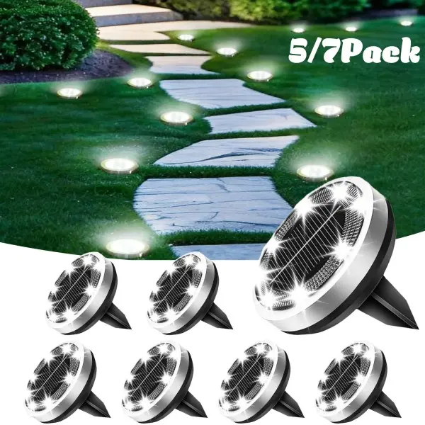 Outdoor Solar Mini Ground Lights - DC Power Supply, Steel Panel, Integrated Batteries, 8 High-Efficiency LEDs, Waterproof, Automatic Outdoor Lighting for Garden, Backyard, Led Deck Decor (Cool White/Warm White)
