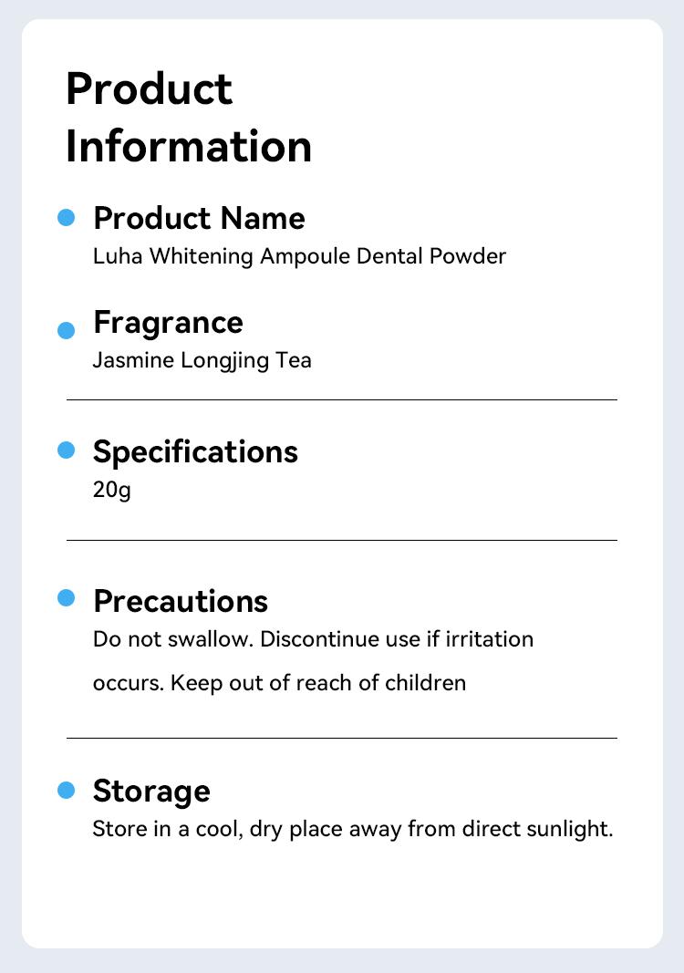 Luha Teeth Whitening Powder for Yellow Teeth Tea Coffee Stains Tartar Plaque 14 Days to 5 Shades Whiter Non Medical Oral Oral Oral