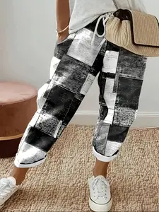Plus Size Women's Plaid Print Drawstring Pants