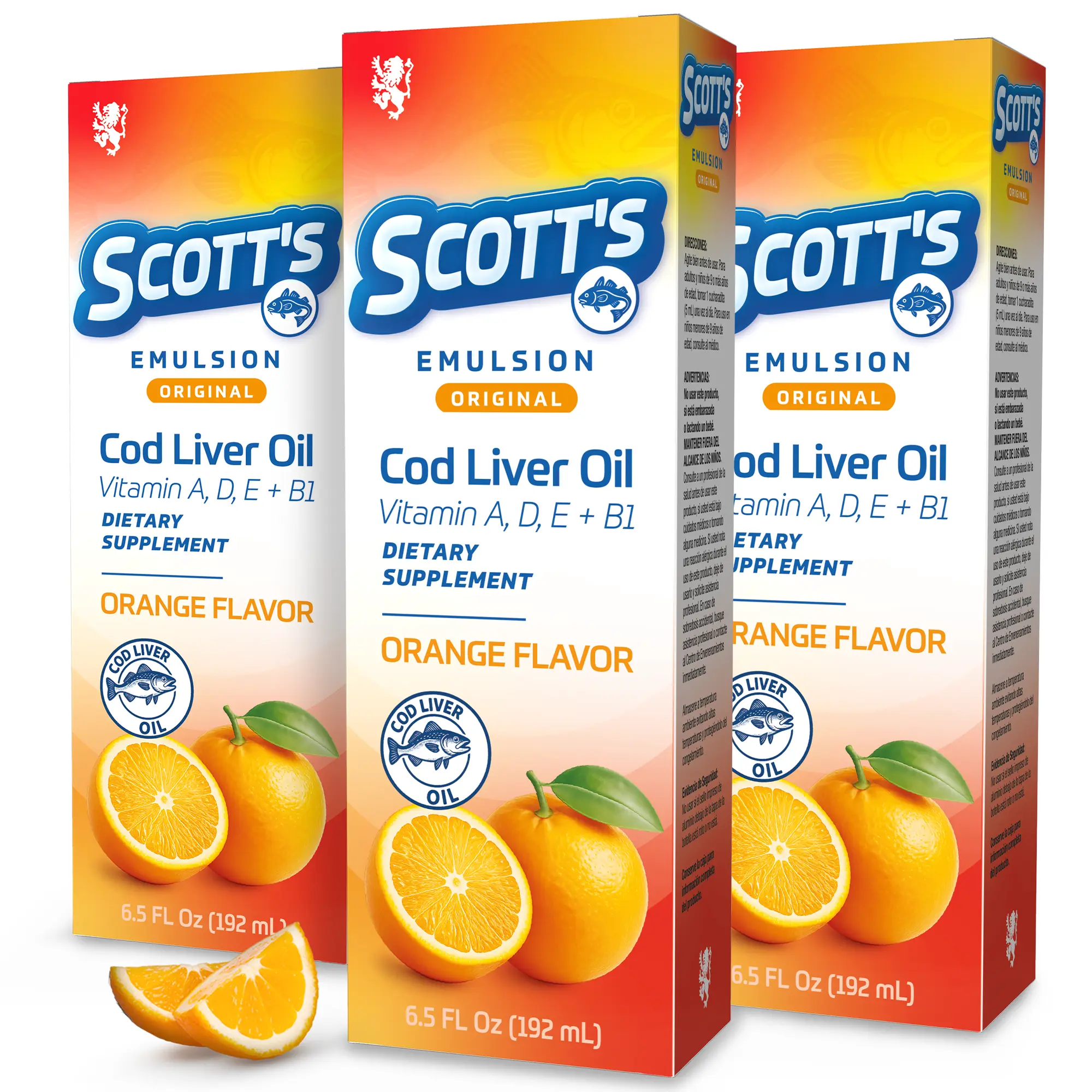 Scott's Emulsion Natural Cod Liver Oil Dietary Supplements - Daily Nutrition, Immune Support, Vitamin A and D, Brain Health, Orange Flavor, 6.5 Fl Oz (3 Pack)