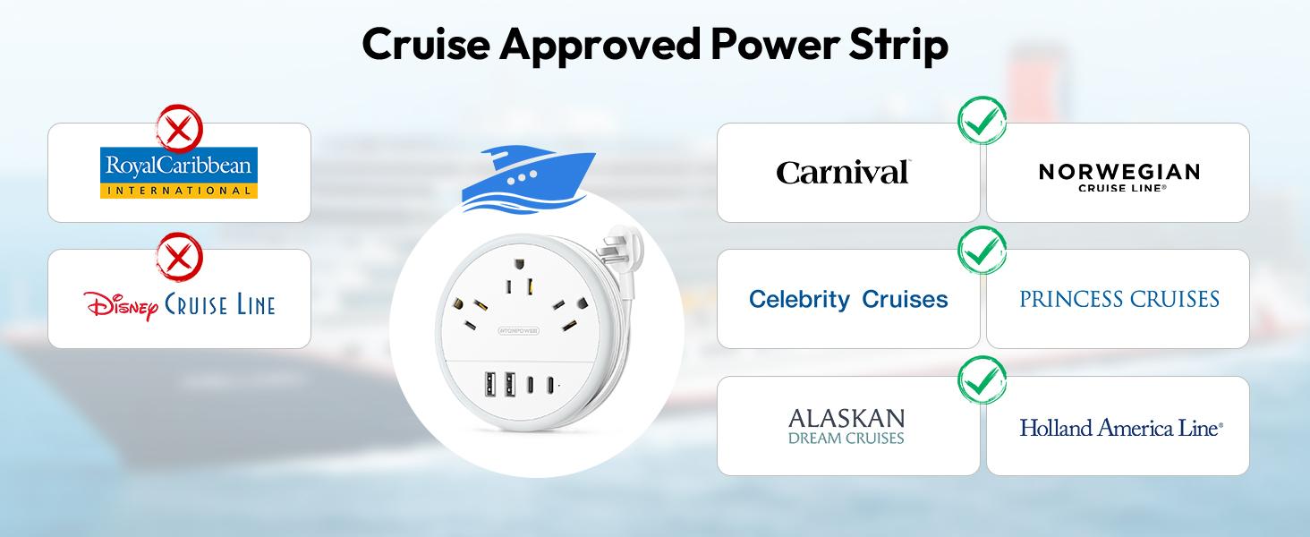 NTONPOWER Travel Power Strip Cruise Essentials approved Round Strip 3 AC Outlets 4 USB Ports (2 USB C) 20W 4FT Wrapped Around compact Extension Cord Home Office Perfect Gift for Travel Essentials