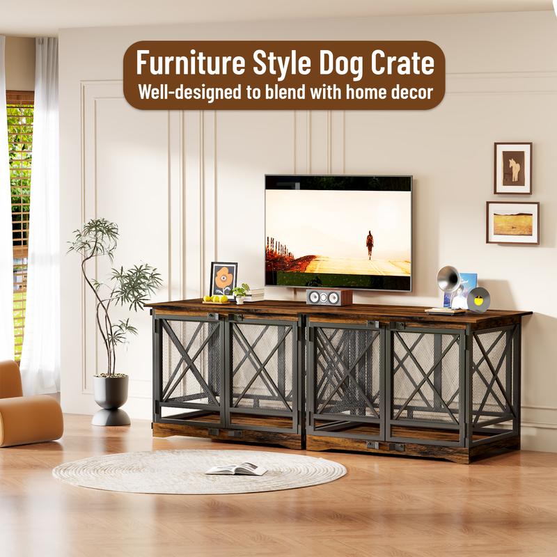 COZPAW Large Dog Crate Furniture - 48 inch Heavy Duty Dog Kennel Indoor for XLarge Breed with Double Doors, Wooden Dog Cage XL Modern Decorative End Table Pet House (Brown)