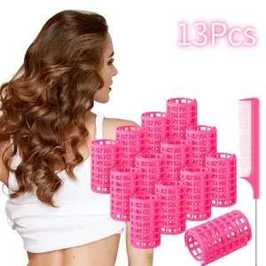 12Pcs Snap Hair Roller, Large Size Plastic Hair Rollers Curlers With Rat Tail Comb For Hairdressing Styling Tools(2.68 X 0.98 inch