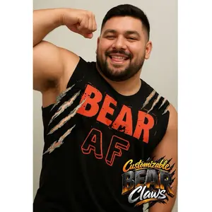 (with cuts) BEAR AF with BEAR Claws – Muscle Tank Bella + Canvas Ultra-Soft Casual Menswear Top Unisex Shirts Tee Man Cotton (with cuts)