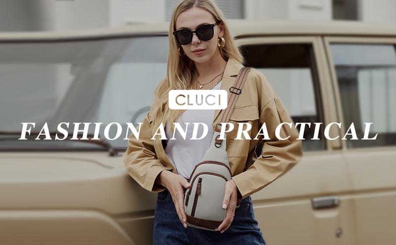 CLUCI HolidayHaul Leather Crossbody Bag Large  For Women Men Fanny Packs Chest Bag For Ipad Travel Hiking Cycling Outdoor Sports - Adjustable Multifunction Spacious Design For Essentials Shoulder Sling Bag For Men Crossbodybagwomen