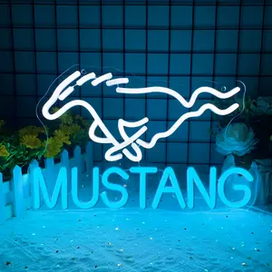 Ford Mustang Car Logo Neon Sign for Garage Decor,Led Signs for Bar Man Cave Wall Decor,Bright Light of Automotive Supplies Store Display,Easy Hanging