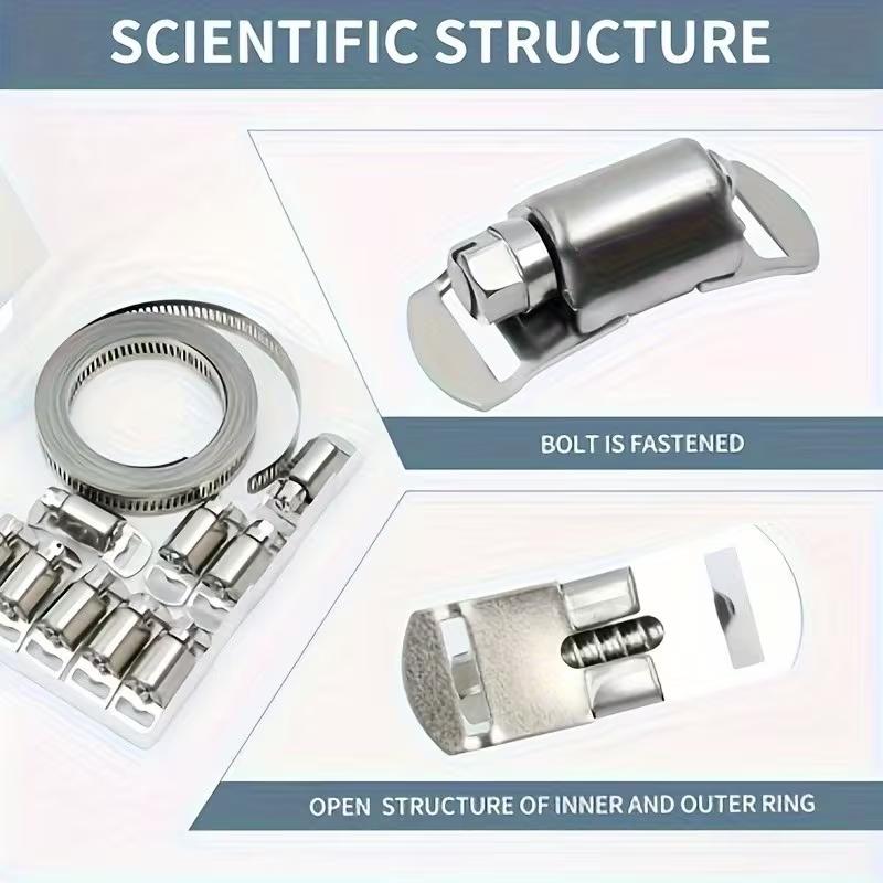 Stainless Steel Hose Clamp Assortment Kit,32 FT Metal Strap + 12 Heavy Duty Fasteners, Home Hardware Adjustable Worm Gear Clamps for Plumbing Automotive, Multipurpose Fixing Straps Pipe Duct Mounting Clamps,Must-have for DIY,Tiktok shop deals-YY