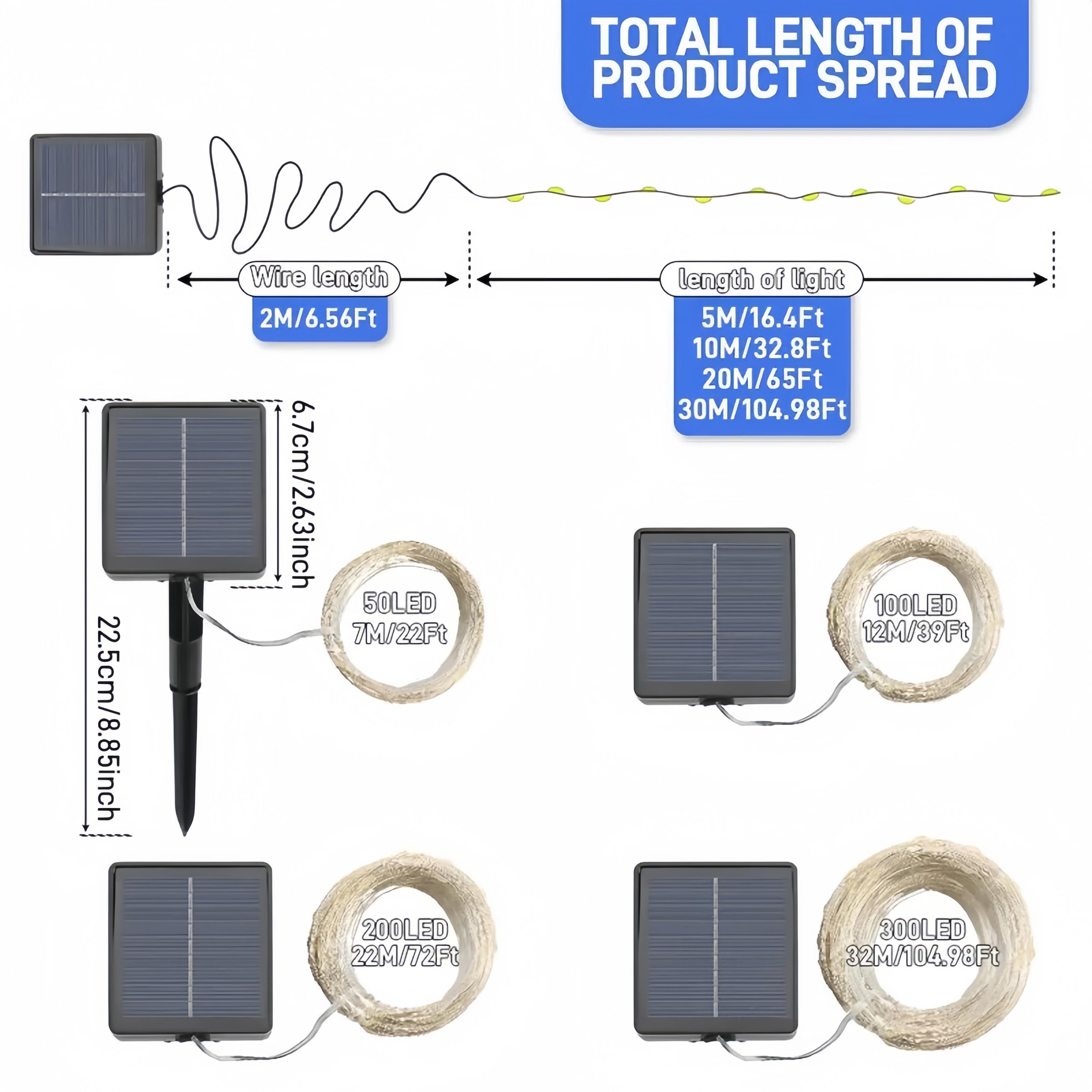 2-Pack Solar-Powered Copper Wire String Lights, 72 Feet (200 LEDs), 8 Modes, Perfect for Outdoor Gardens, Parties, Weddings, Courtyards, Halloween, Christmas Decorations, Camping Essentials Fairy String Lights