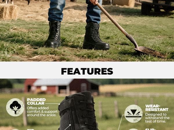 NORTIV 8 TROOPER Men's Military Tactical Boots - Breathable Soft Leather Round Toe Black Boots for Men Work Boots for Men Walking Shoes Boy Footwear Closed Workboots Bota Sand