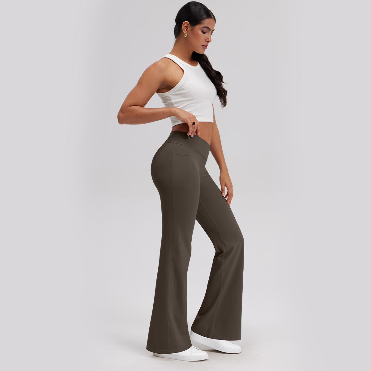 OQQ Women's Crossover High Waist Fit Yoga Pants With Pocket V Back Seam Comfortable For Summer Vacation Travel Outfits Gym Sportswear Bottoms Power Legging SpringStatements