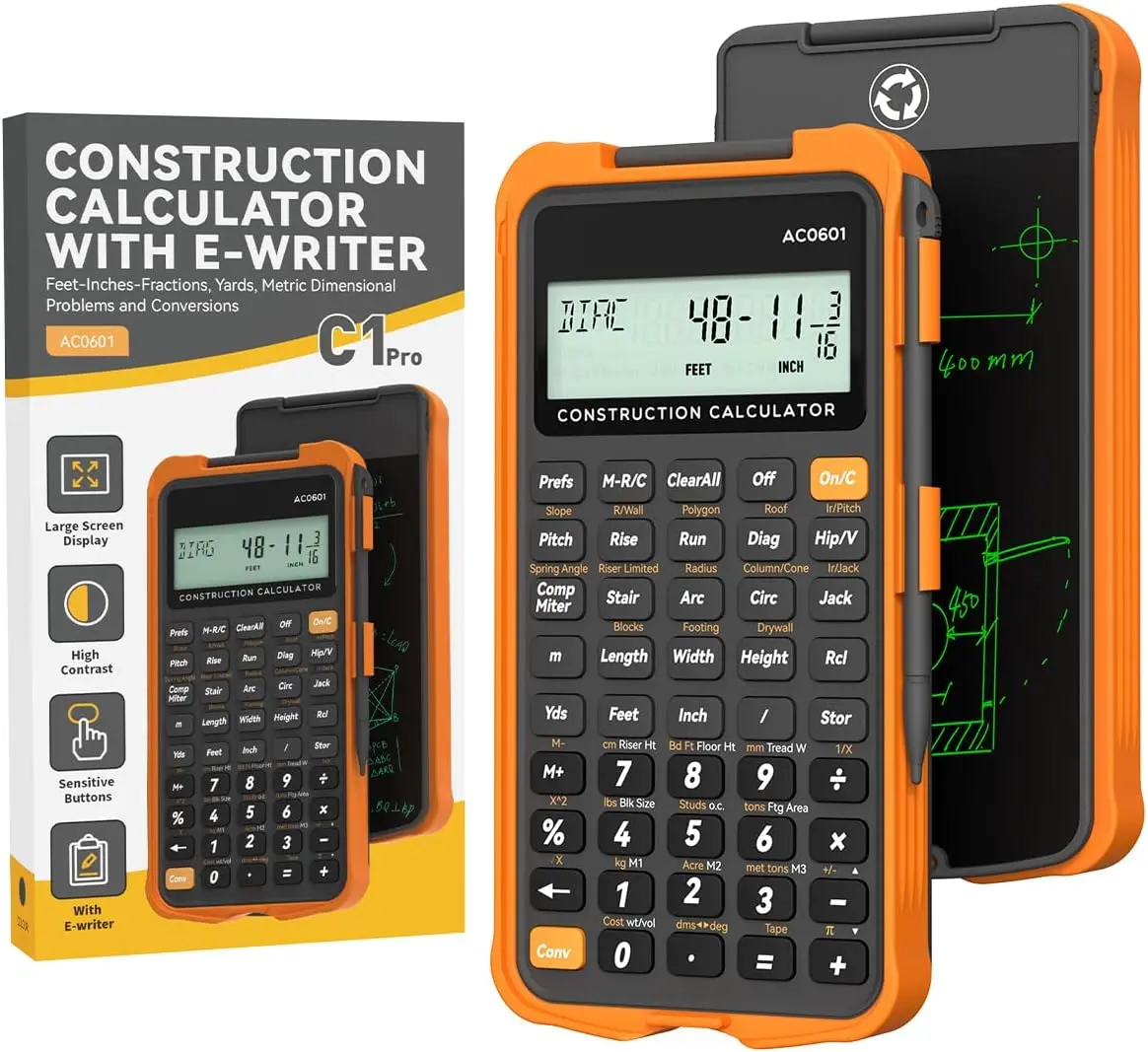 NEWYES Construction Calculator, AC0601 with Writing Tablet Industrial & Scientific Engineering Calculator for Contractor, Concrete Pocket Feet-inch-Fraction Calculators for Carpenter, Framer, Remodeler