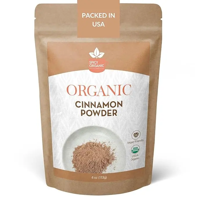SPICY ORGANIC Ground Cinnamon Powder 4 oz. - Fresh Spice Seasoning for Tea, Coffee, Desserts, Oatmeal, Yogurt, Smoothies, and Trail Mix - USDA Organic Certified and Non-GMO Flavor Natural