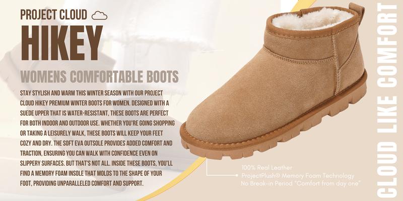 Project Cloud Women's | Ankle Boots for Women | Genuine Leather | Memory Foam | Lightweight | Non-Slip - Hikey