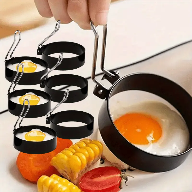 6pcs Stainless Steel Non-Stick Egg Ring Set for Pancakes, Burgers, and Sandwiches Silicone Handle Egg Rings, Egg Rings for Griddle Breakfast Cooking, Fried Egg,summerwins