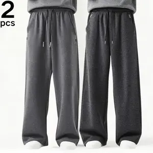 Wide-Leg Sweatpants with Drawstring Waist & Zipper Pockets - 2-Pack Streetwear Essentials