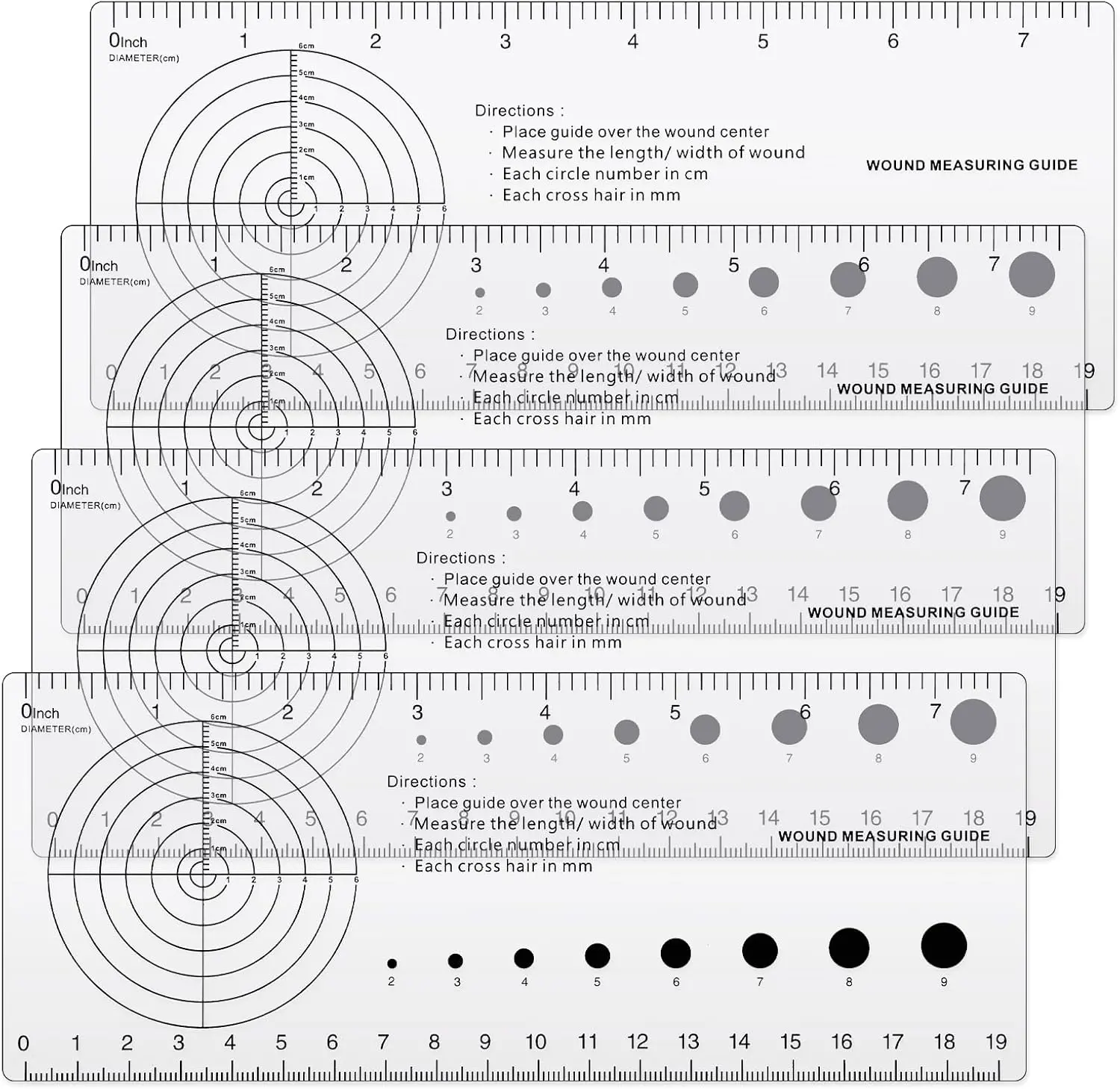 4 Pcs Medical Ruler with Wound Measuring and Pupil Gauge Wound Measurement Tools for Nurses Wound Measuring Guide for Nurses Body Wound Care