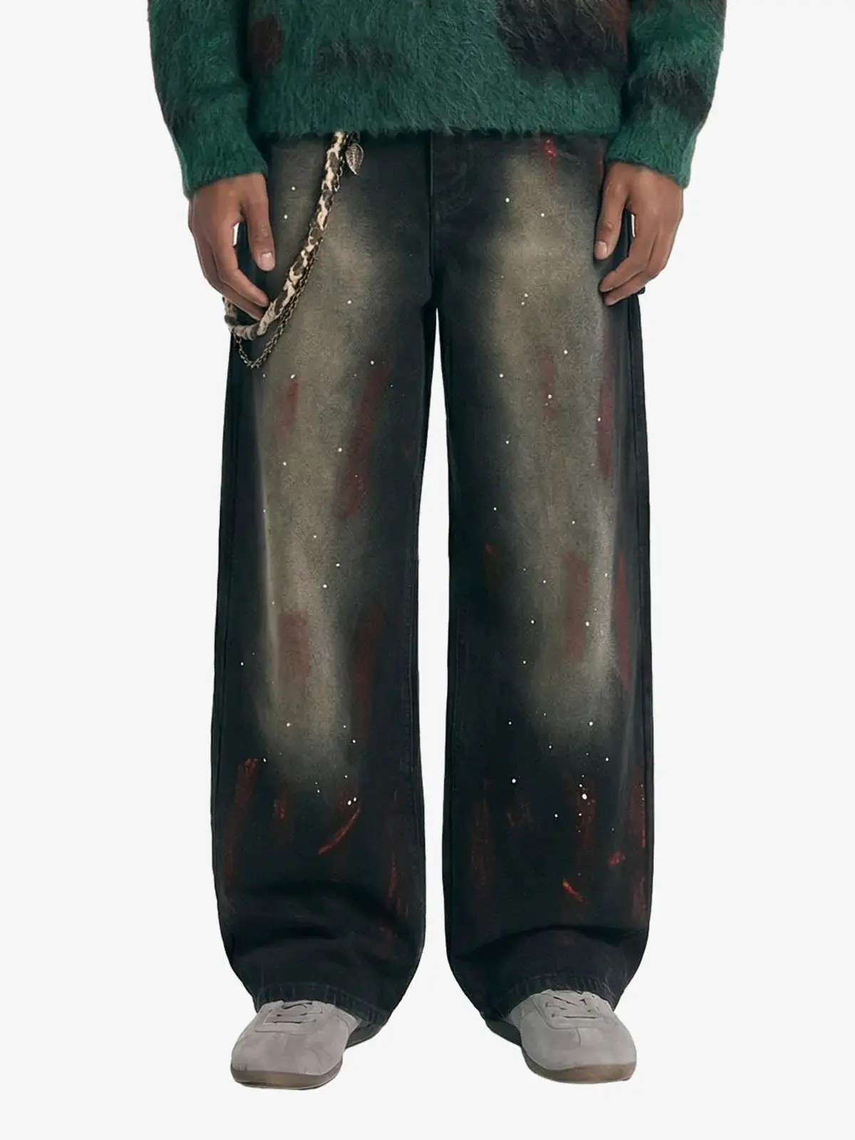 Thesupermade Vintage Inkjet Dirty Dye Washed Scimitar Distressed Jeans
