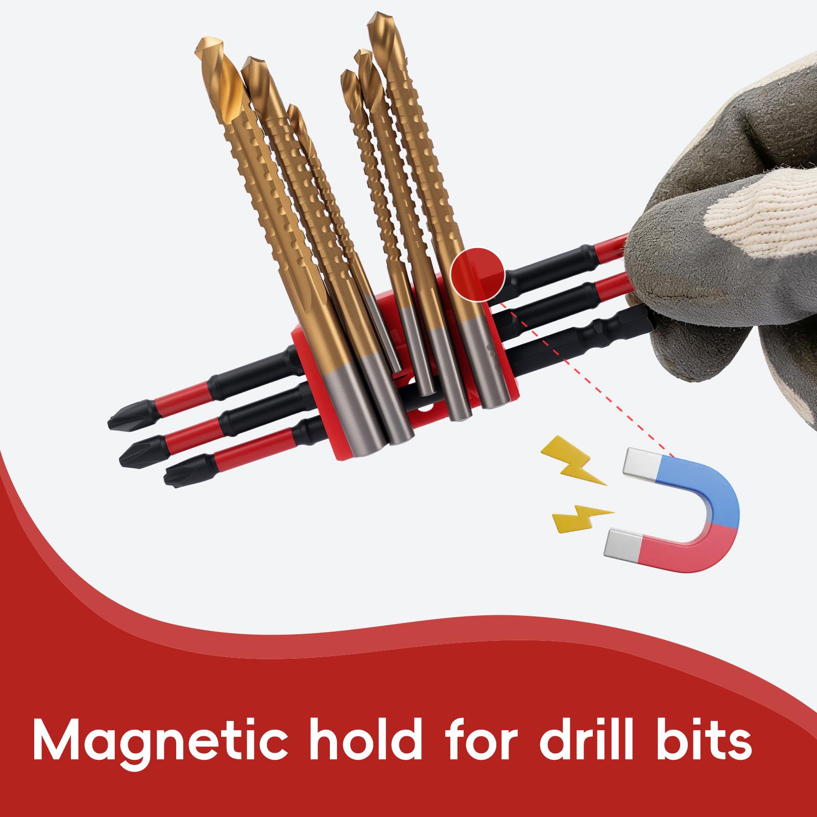 Alphastart Magnetic 1/4-Inch Hex Bit Holder with 6 Bits Storage, Compatible with Milwaukee M18/M12, DeWalt 20V/12V, Makita, Bosch & More