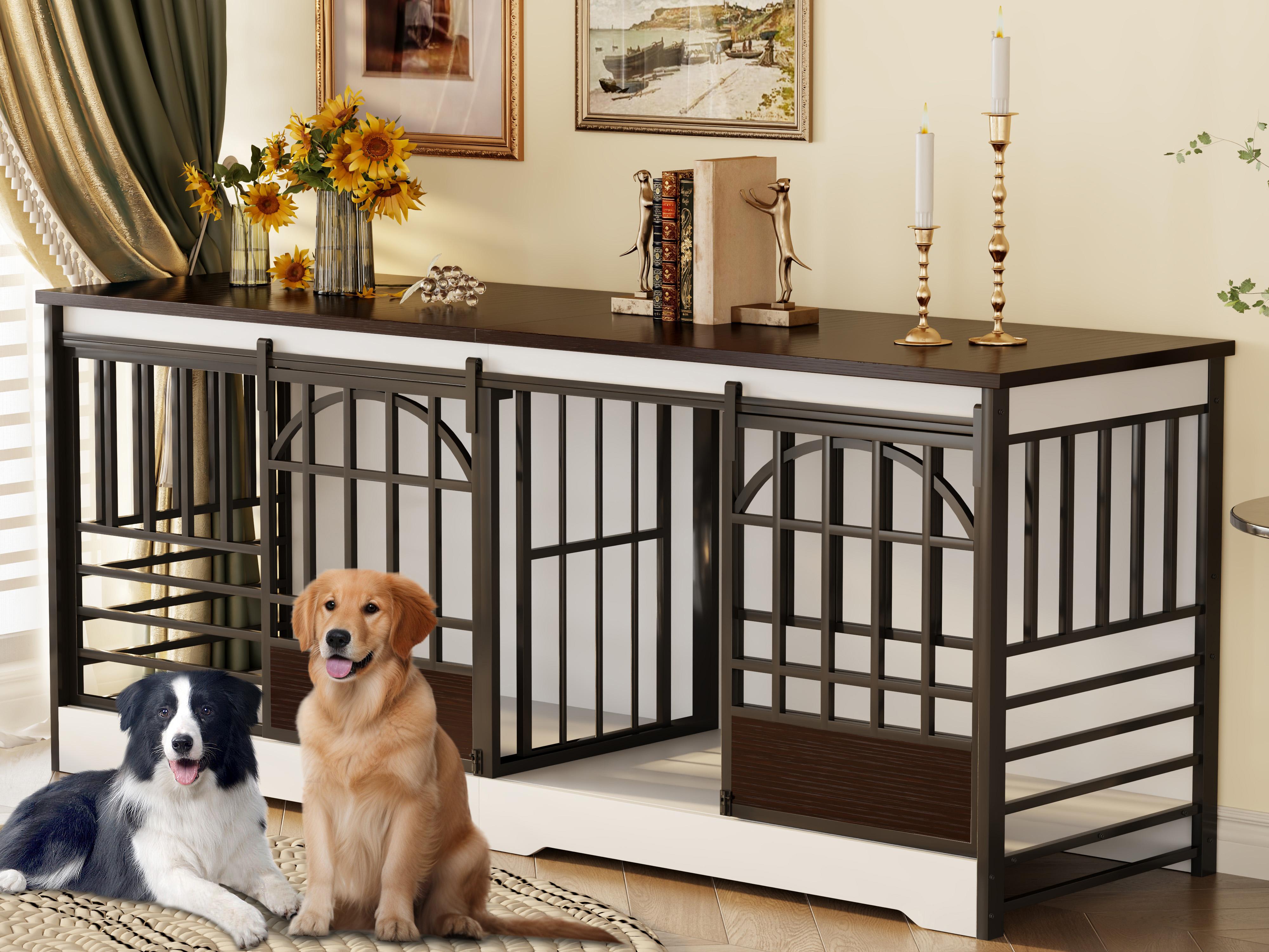 【SpringGlowUp】COZPAW 78" Dog Crate Furniture for 2 Dogs,Extra Large Breed Double Chew-Resistant Indoor Pet House,Heavy Duty Wooden XXL Large Kennel, Furniture Style XL Dog Cage, Max 300lbs Capacity (Grey) 【SpringGlowUp】COZPAW 78" Dog Crate Furniture for 2 Dogs,Extra Large Breed Double Chew-Resistant Indoor Pet House,Heavy Duty Wooden XXL Large Kennel, Furniture Style XL Dog Cage, Max 300lbs Capacity (Grey)