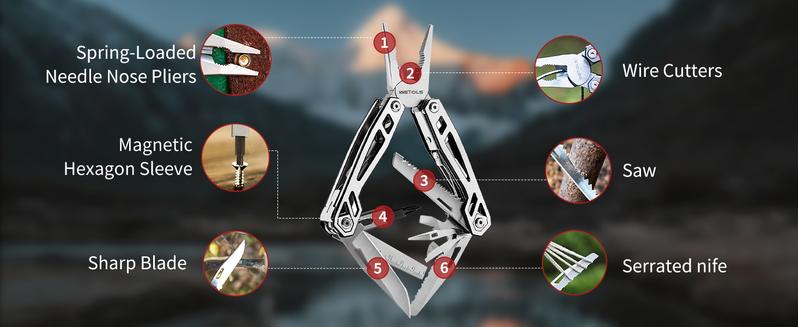 WETOLS 21-in-1 Multitools with Pocket Knife, Stainless Steel Self-locking Pliers with 8 Screwdriver Bits, Multi Tool Camping Gear, EDC Knife with Pouch for Outdoor Survival,  Gift for Christmas,New Year