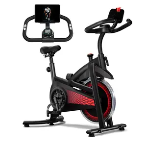 XMKEY Compact Steel-Frame Exercise Bike with a 5-point support system， 300 LBS，Ultra-quiet Belt Drive (<25dB)，Smooth Adjustable Resistance Spin Bike，Fits riders 4.6" to 6.3" with easy seat，easy to move，HomeGym equipment Exercise bike