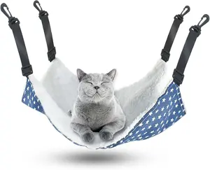 Pet Hammock for Cage Reversible Cat Hanging Hammock Soft Hanging Bed for Ferret Kitten Puppy Cats Small Dogs Rabbits Small Animals Double-Sided Pet Cage Hammock with Adjustable Straps & Plastics Hooks yuntop