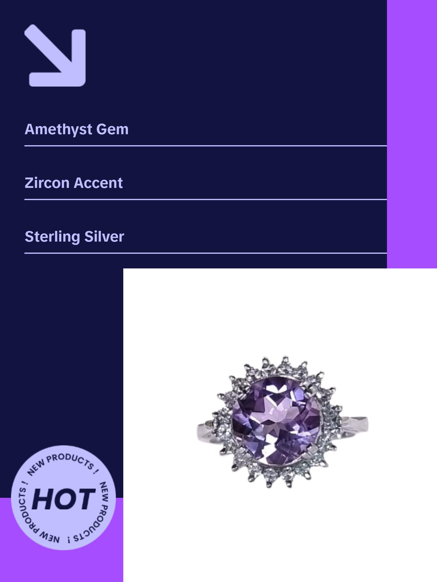 2.50ct Round Cut Purple Amethyst Statement Ring