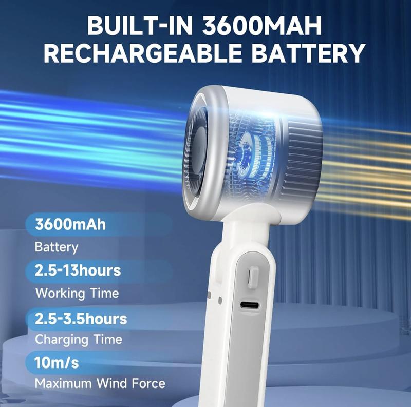 Portable Handheld Turbo Fan, 5 Gear Wind,4000mAh Battery Operated, Up to 10 Working Hours, 3 IN 1 Hand Fan Rechargeable with Air Turbo Tech Cooling Fan for Outdoor Activities, Travel, Working, Summer Selected Products