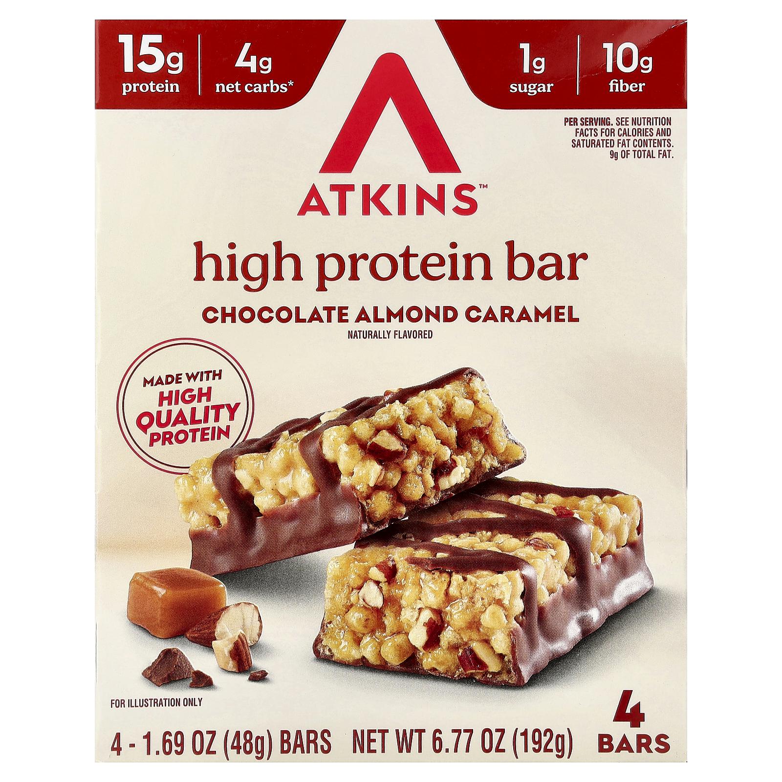 Atkins High Protein Bar, Chocolate Almond Caramel, 4 Bars, 1.69 oz (48 g) Each