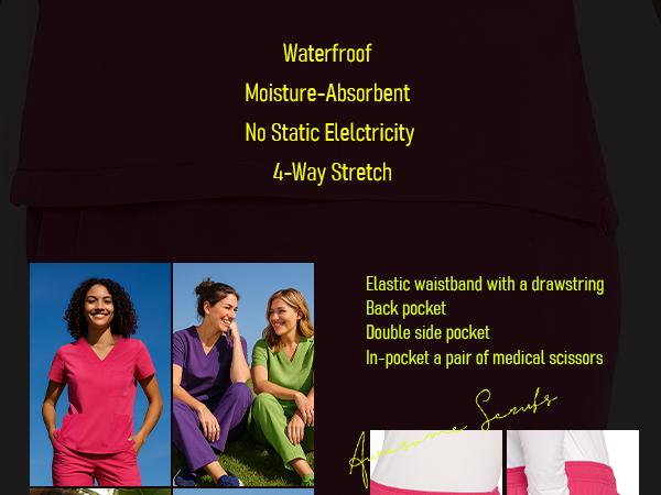 COZYFIT Straight Leg Scrub Pants for Women, Drawstring Soft Stretch, Anti-Wrinkle Women's Scrub Pants with 6 Pockets