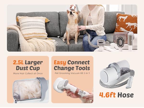 Professional Pet Grooming Vacuum Kit with Cordless Low Noise Dog Clippers and 5 Groomer Tools for Cats and Dogs