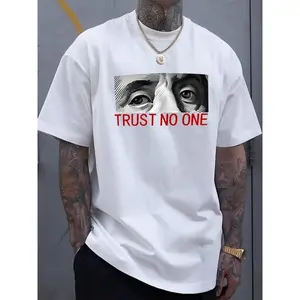 Men's "Trust No One" Graphic T-Shirt - Casual Cotton, Short Sleeve, Round Neck, Micro Bullet Pattern, Machine Washable, All-Season Wear