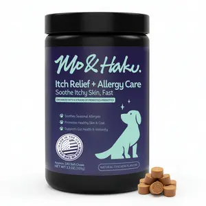 Mo & Haku Allergy and Itch Relief for Dogs Chews - Immune Support for Dogs - with Prebiotics & Probiotics, Colostrum & Salmon Oil - Seasonal Allergies, Paw Licking, Hot Spots - 180 Soft Chews