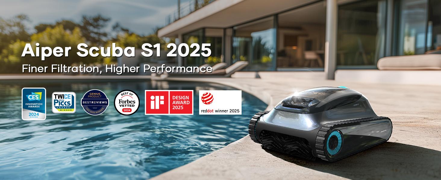 (2025 Upgrade) Aiper Scuba S1 Robotic Pool Cleaner, Wall & Waterline Cleaning, Double Filtration, Extended 180-Min Battery Life, Smart Navigation, App Support, OTA Upgrade #smartliving