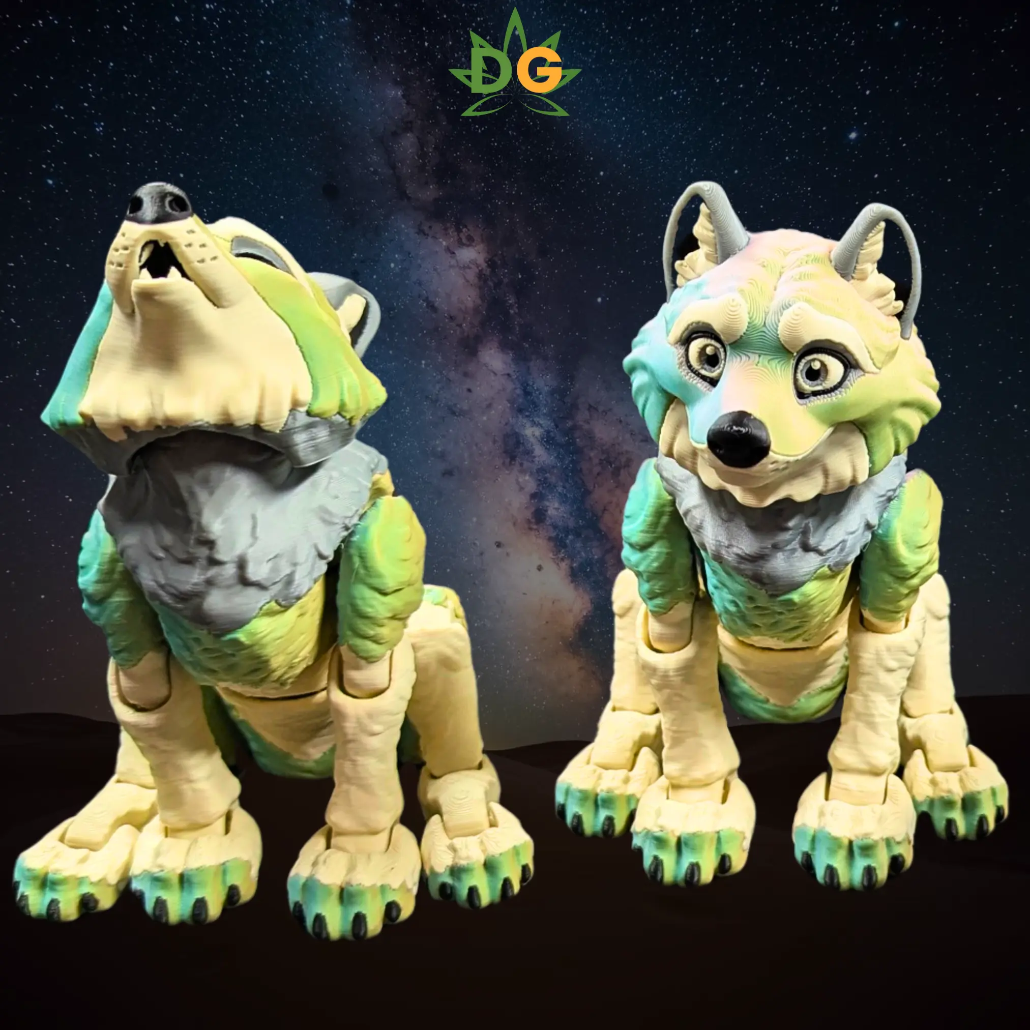 Color Shift Wolf Figurine - 9x4x3 in 3D Printed Plastic Articulated Animal with Tail, Soft Pastels Artistic Modern Desk Decor, Castle Brick Home Decor Statue, Ideal Gift Collectible for Wolf Enthusiasts, Father's Day