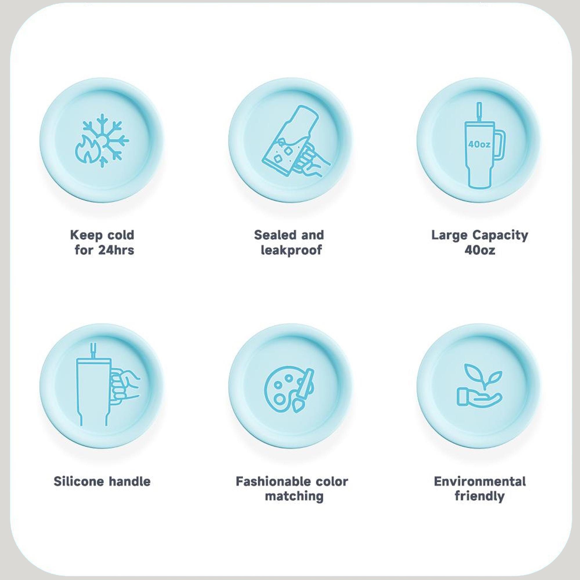 Meoky 40oz Reusable Food Grade Stainless Steel Cup for School, Outdoor, Office, Portable Leak-proof Car Thermos Cup, Keeps Cold for 24 Hours, Perfect as a gift, Insulated Travel Drinkware Tumbler