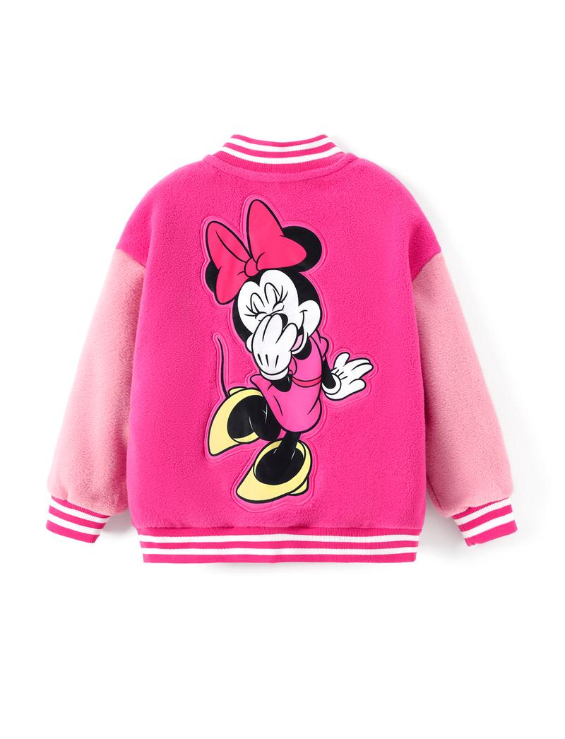 Disney Minnie Mouse Kids' Baseball Jacket - Cute Color - Block Design, Soft Fleece | Exclusive on TikTok Shop