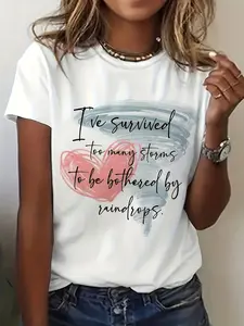 Women'S Casual Patterned Printed T-Shirt with Short Sleeves, Round Neck, Made of, Machine Washable, Featuring an Inspirational Quote And a Red Heart Design, Motivational Apparel
