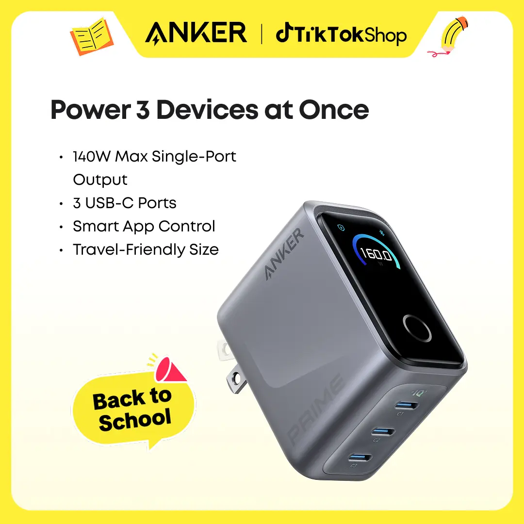 【Prime GaN Charger】Anker Prime Charger, 160W 3-Port Compact USB-C GaN Charger Block, Smart Display and Touch Control, 140W Max Single-Port Charging, for MacBook, iPad, iPhone 17 / 16 / 15 Series, and More,summerwins,FathersDayGift sohochic